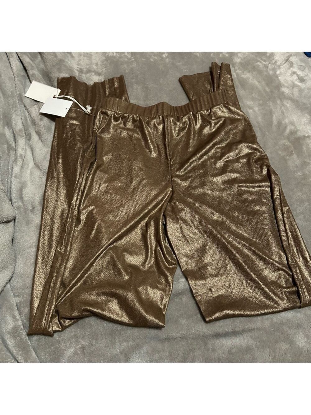 Good American Metallic Bronze wide leg sheer Pants
